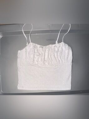 White Eyelet Spaghetti Strap Crop Camisole - Women